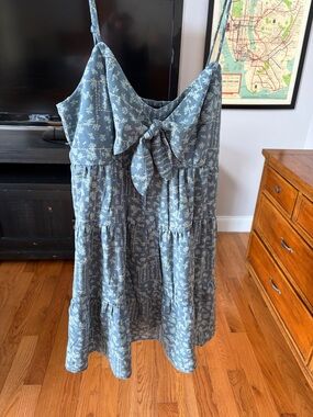Blue Floral Bow-Tie Tiered Kids Dress